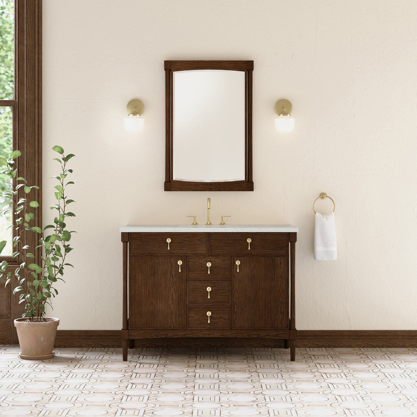 Renovate for Less Atlanta Kinnsden 48" Single Vanity, Sable Oak w/ 3 CM Lime Delight Silestone Top