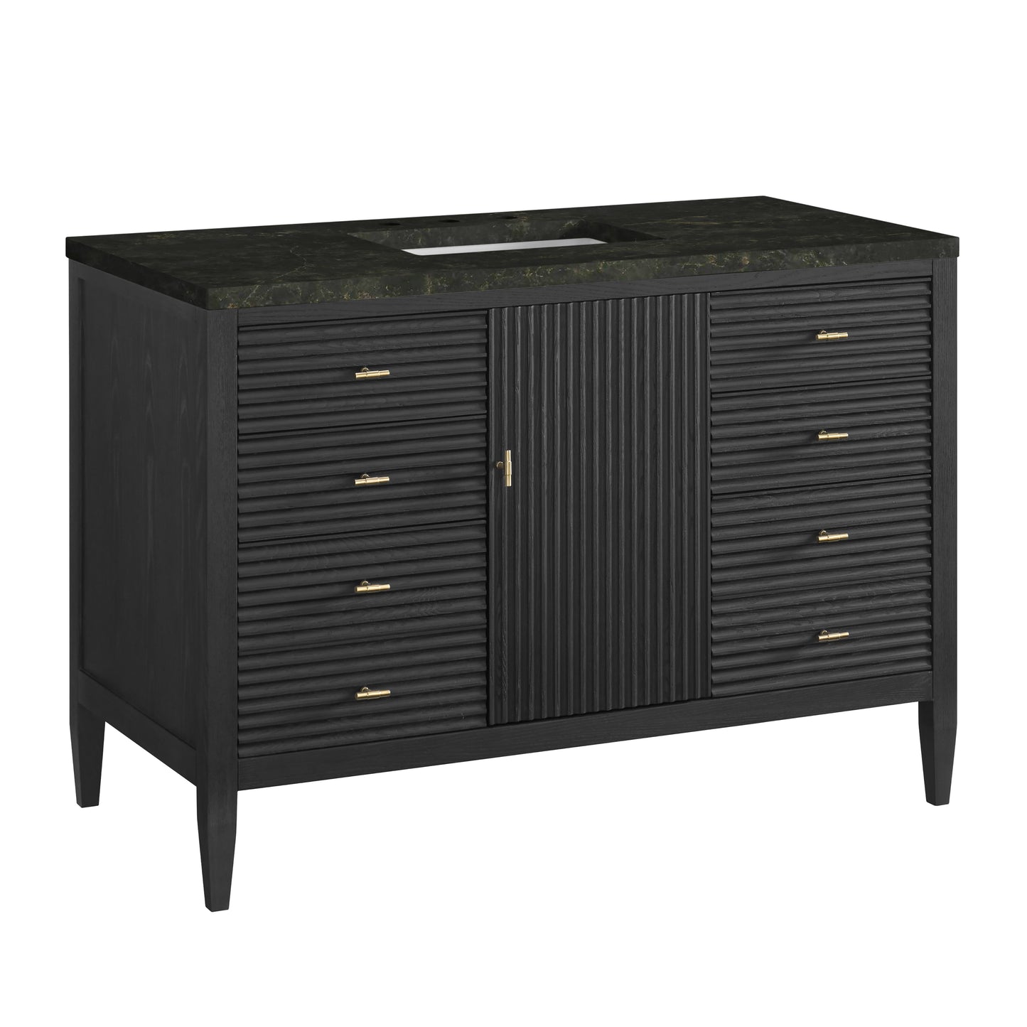 Renovate for Less Atlanta Myrrin 48" Single Vanity, Carbon Oak, w/ 3 CM Phantome Eclos Top