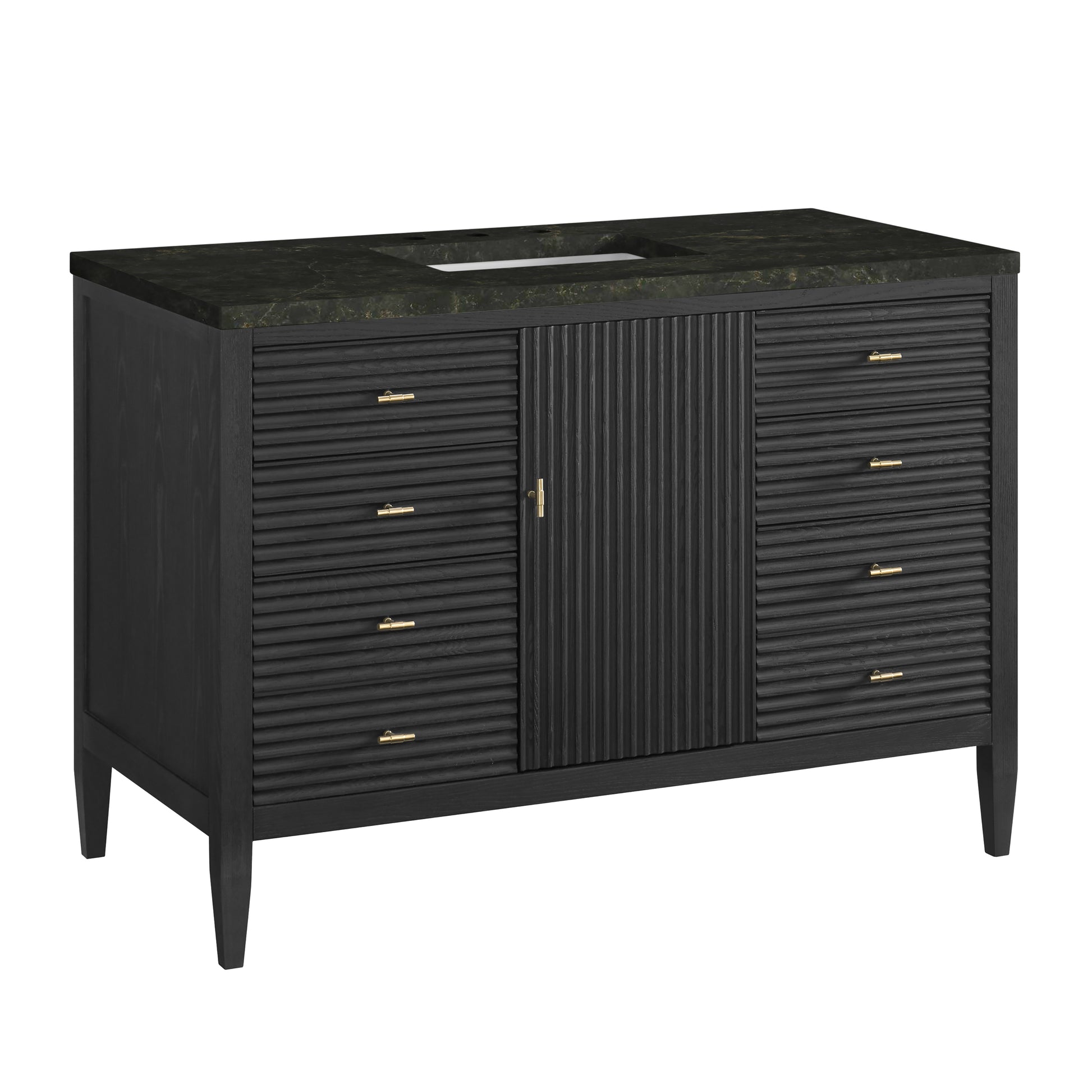 Renovate for Less Atlanta Myrrin 48" Single Vanity, Carbon Oak, w/ 3 CM Phantome Eclos Top
