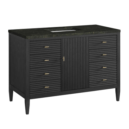 Renovate for Less Atlanta Myrrin 48" Single Vanity, Carbon Oak, w/ 3 CM Phantome Eclos Top