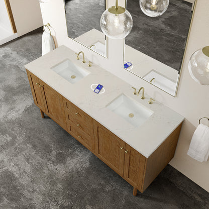 Renovate for Less Atlanta Laurent 72" Double Vanity, Honey Oak w/ 3 CM Siberian Silestone Top w/FreePower Wireless Charger