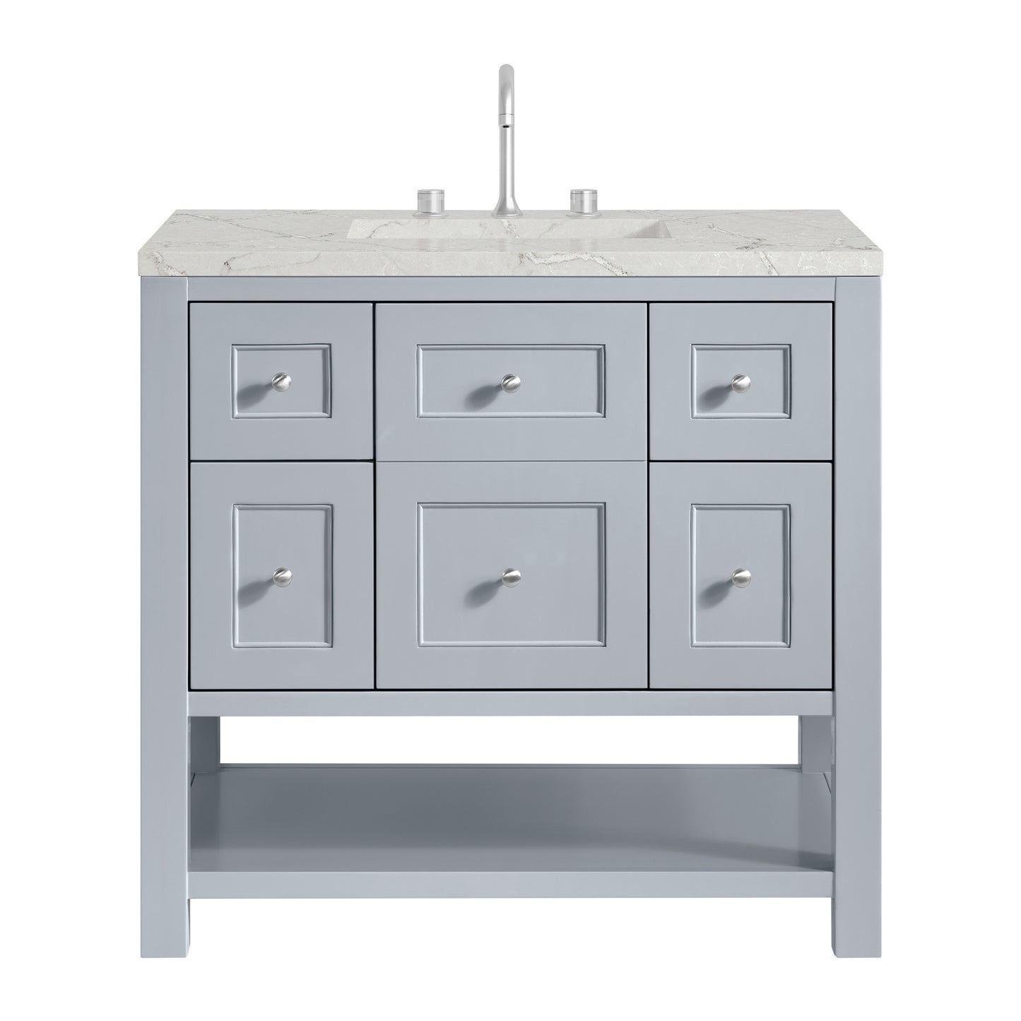 Renovate for Less Atlanta Breckenridge 36" Single Vanity, Serenity Blue, w/ 3 CM Victorian Silver Quartz Top
