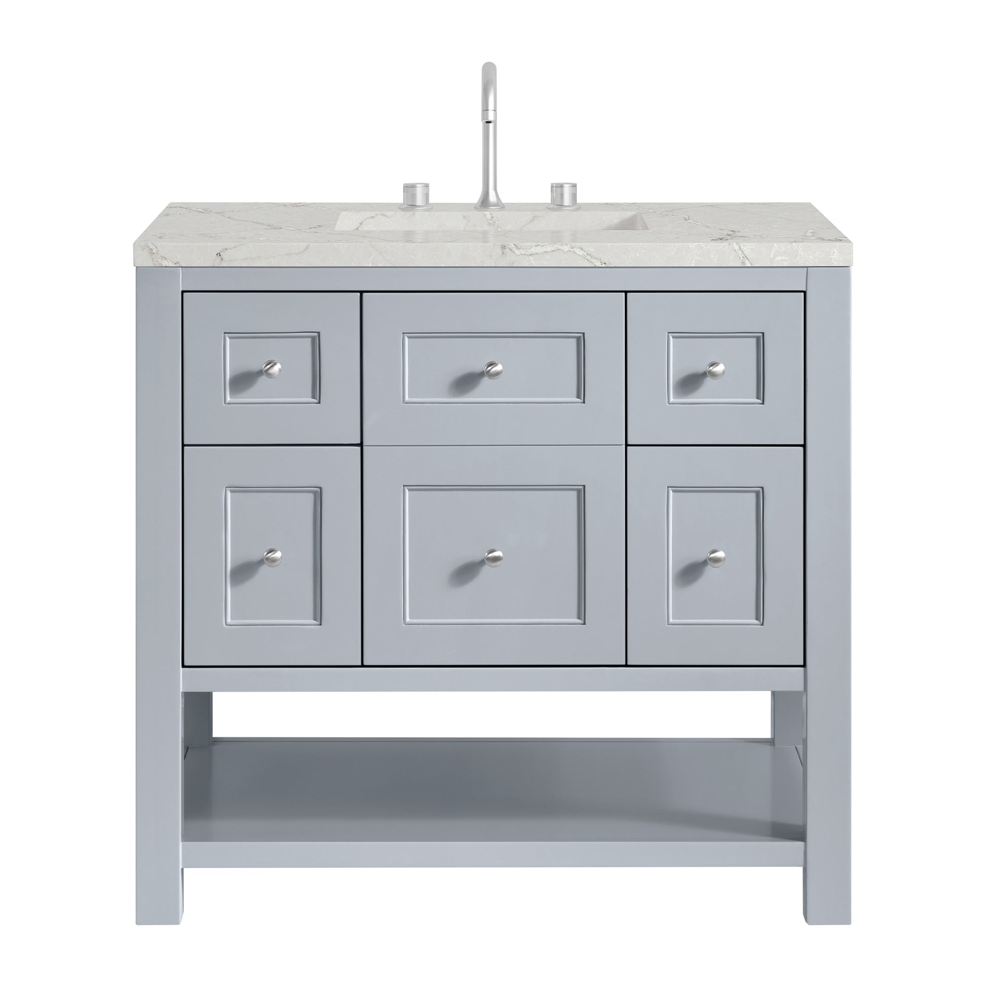 Renovate for Less Atlanta Breckenridge 36" Single Vanity, Serenity Blue, w/ 3 CM Victorian Silver Quartz Top