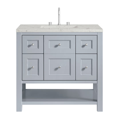 Renovate for Less Atlanta Breckenridge 36" Single Vanity, Serenity Blue, w/ 3 CM Victorian Silver Quartz Top