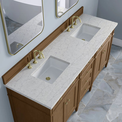 Brittany 72" Double Vanity, Pecan w/ 3 CM Eternal Jasmine Pearl Silestone Top