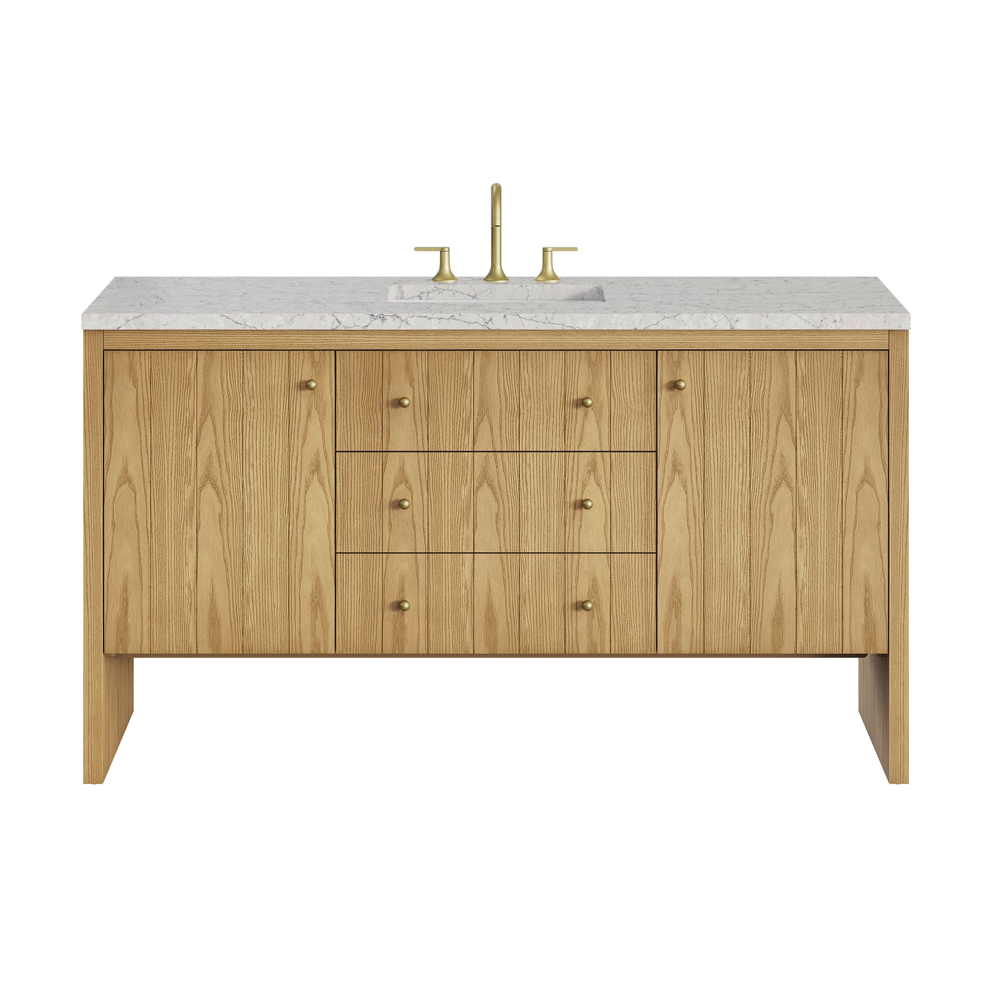 Renovate for Less Atlanta Hudson 60" Single Vanity, Light Natural Oak w/ 3 CM Eternal Jasmine Pearl Top