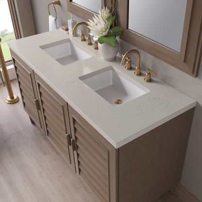 Renovate for Less Atlanta Portland 60" Double Vanity, Whitewashed Walnut, w/ 3 CM Siberian Silestone Top w/FreePower Wireless Charger