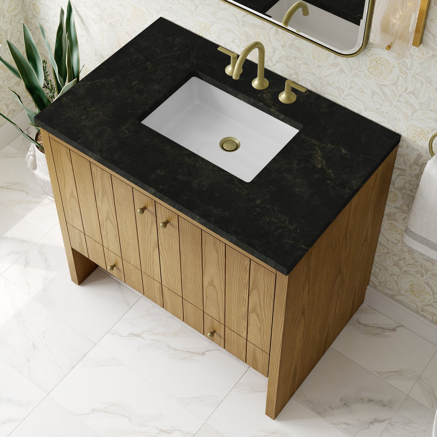 Renovate for Less Atlanta Hudson 36" Single Vanity, Light Natural Oak, w/ 3 CM Phantome Eclos Top