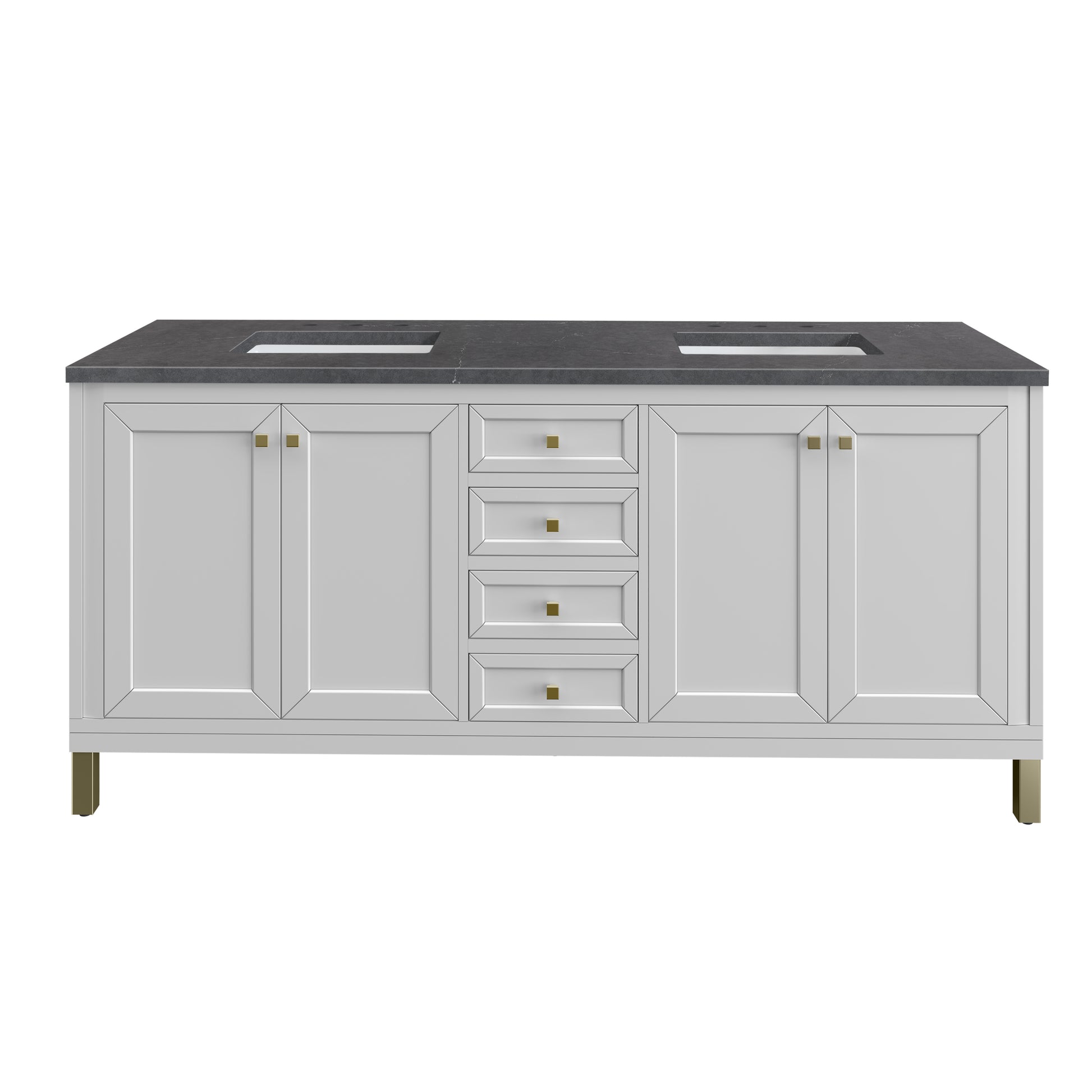 Renovate for Less Atlanta Chicago 72" Double Vanity, Glossy White, w/ 3 CM Charcoal Soapstone Silestone® Top