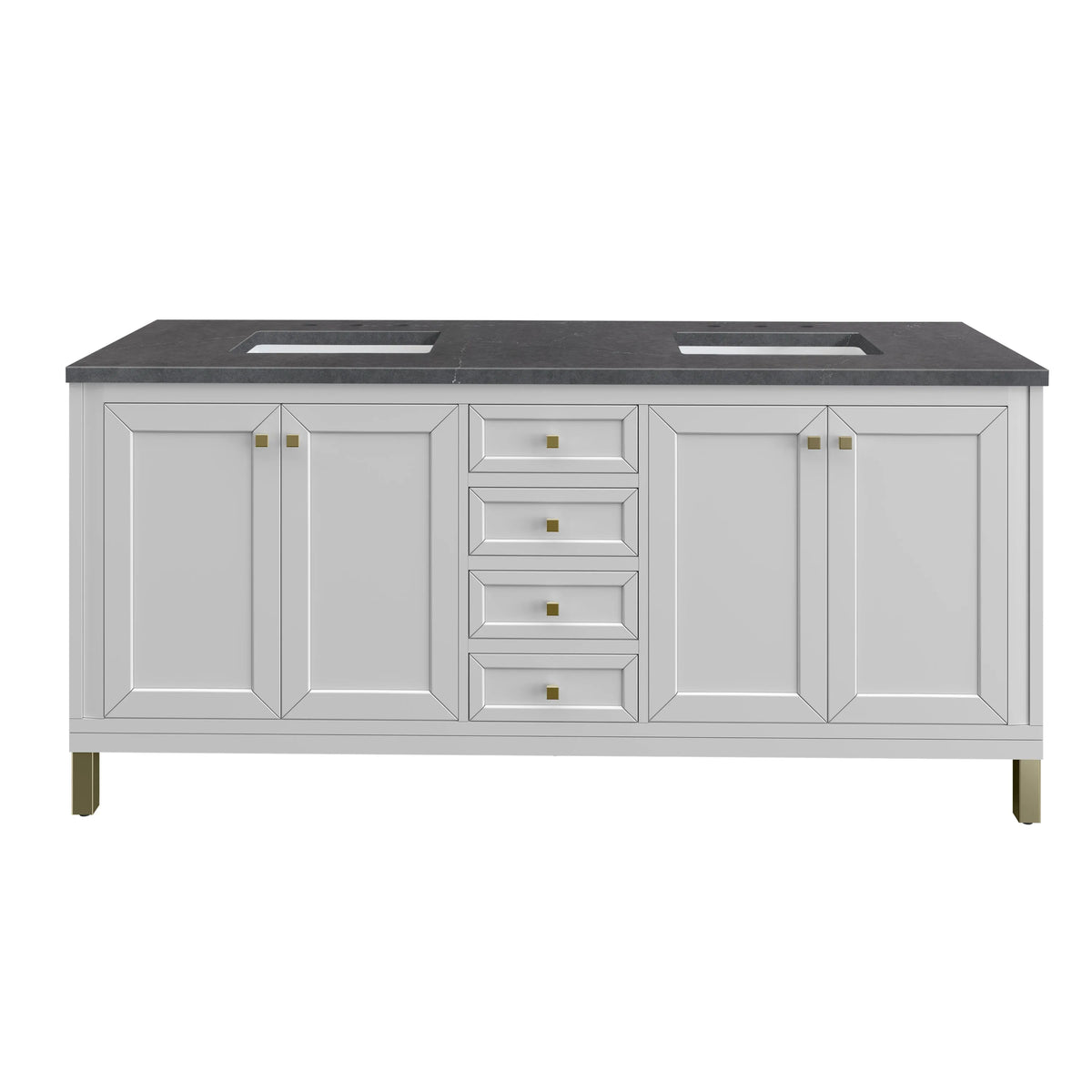 Chicago 72" Double Vanity, Glossy White, w/ 3 CM Charcoal Soapstone Silestone® Top
