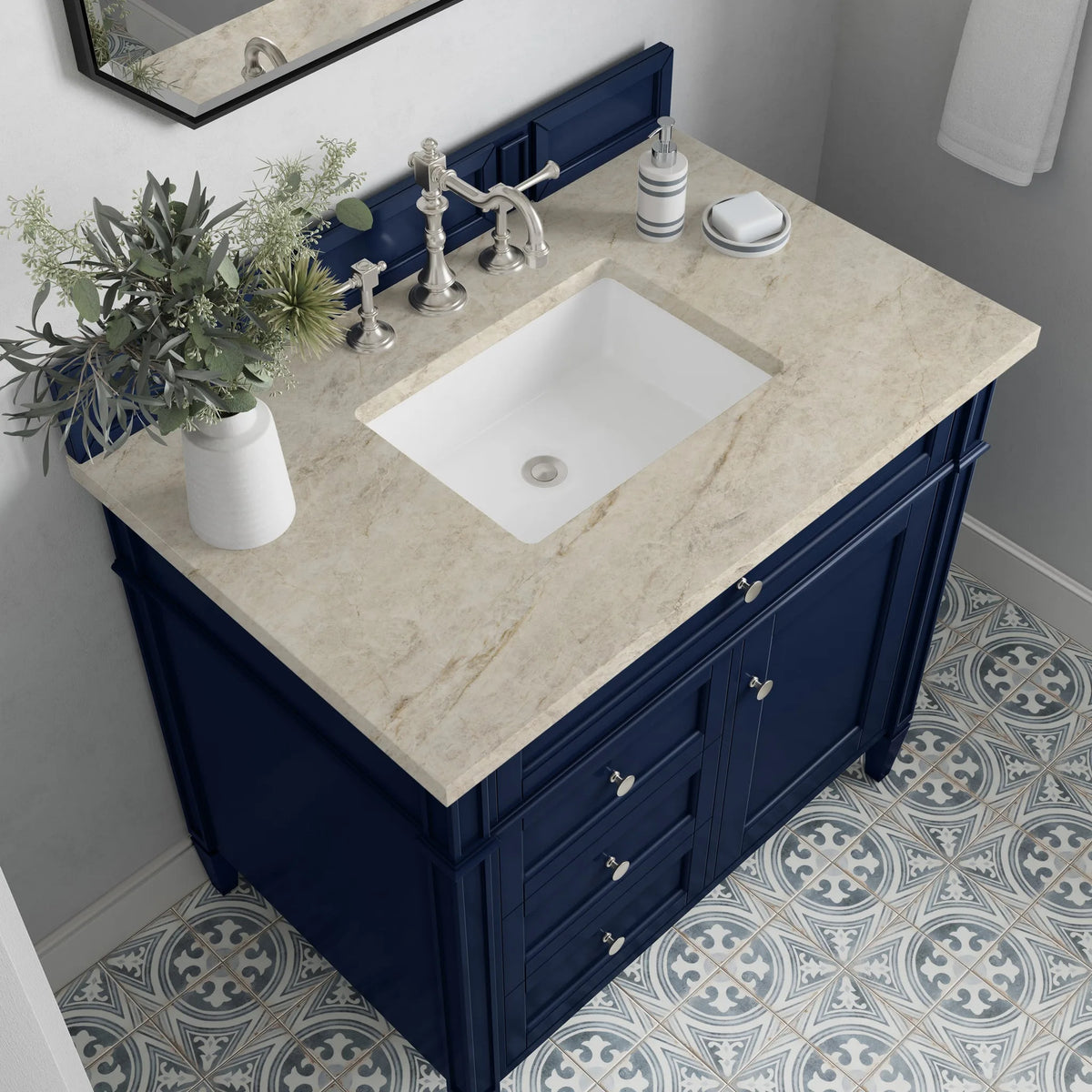 Brittany 36" Single Vanity, Victory Blue, w/ 3 CM Tajnar Eclos Top