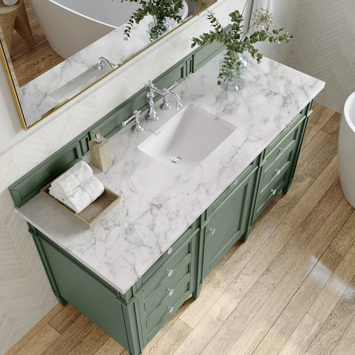 Brittany 60" Single Vanity, Smokey Celadon w/ 3 CM Carrara Marble Top