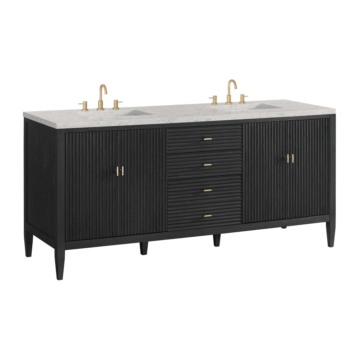 Renovate for Less Atlanta Myrrin 72" Double Vanity, Carbon Oak w/ 3 CM Eternal Jasmine Pearl Silestone Top w/FreePower Wireless Charger