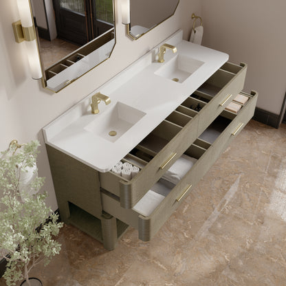 Renovate for Less Atlanta Lucian 72" Double Vanity, Pebble Oak w/ 3 CM White Zeus Silestone Top