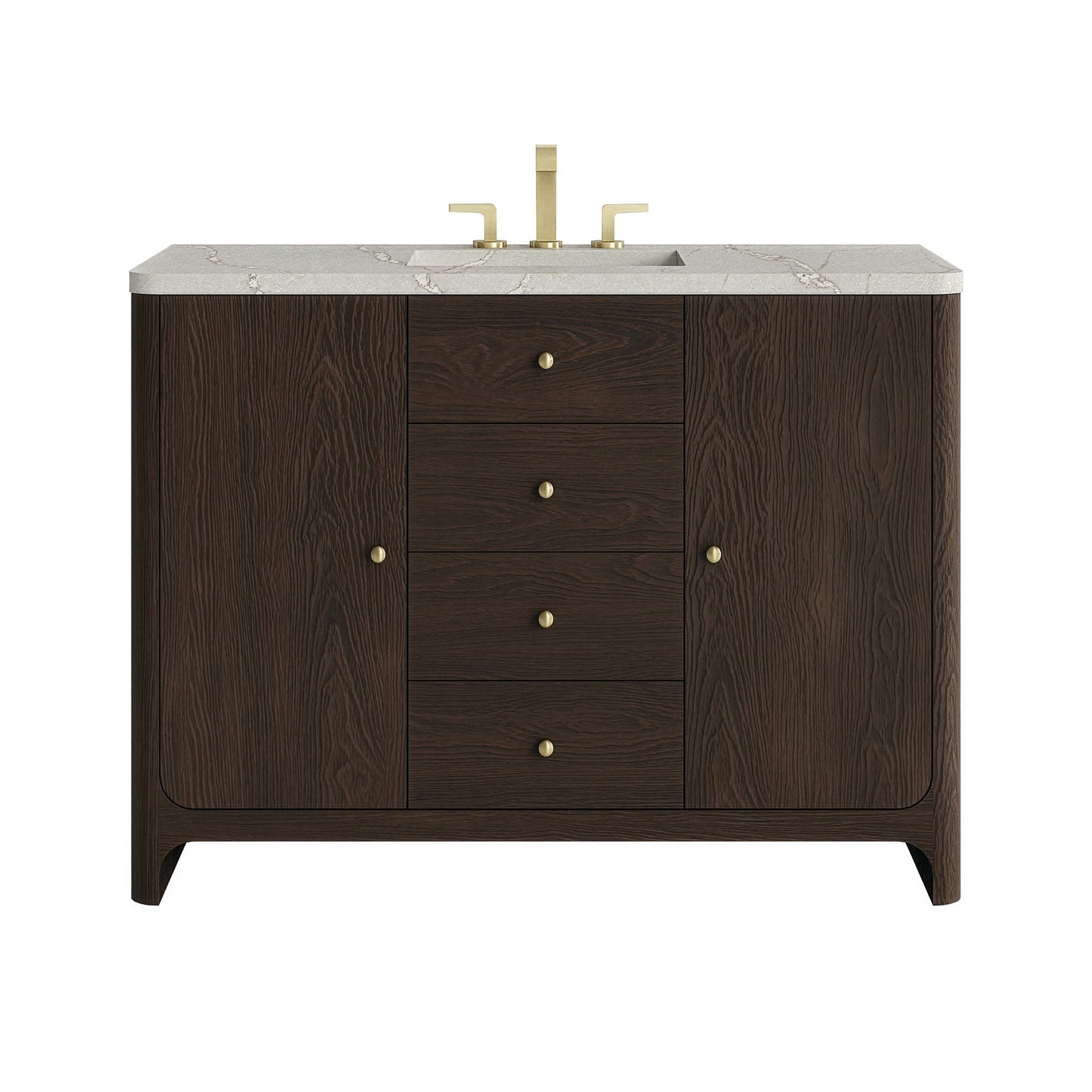 Renovate for Less Atlanta Gracyn 48" Single Vanity, Sable, w/ 3 CM Victorian Silver Silestone Top w/ FreePower Wireless Charger