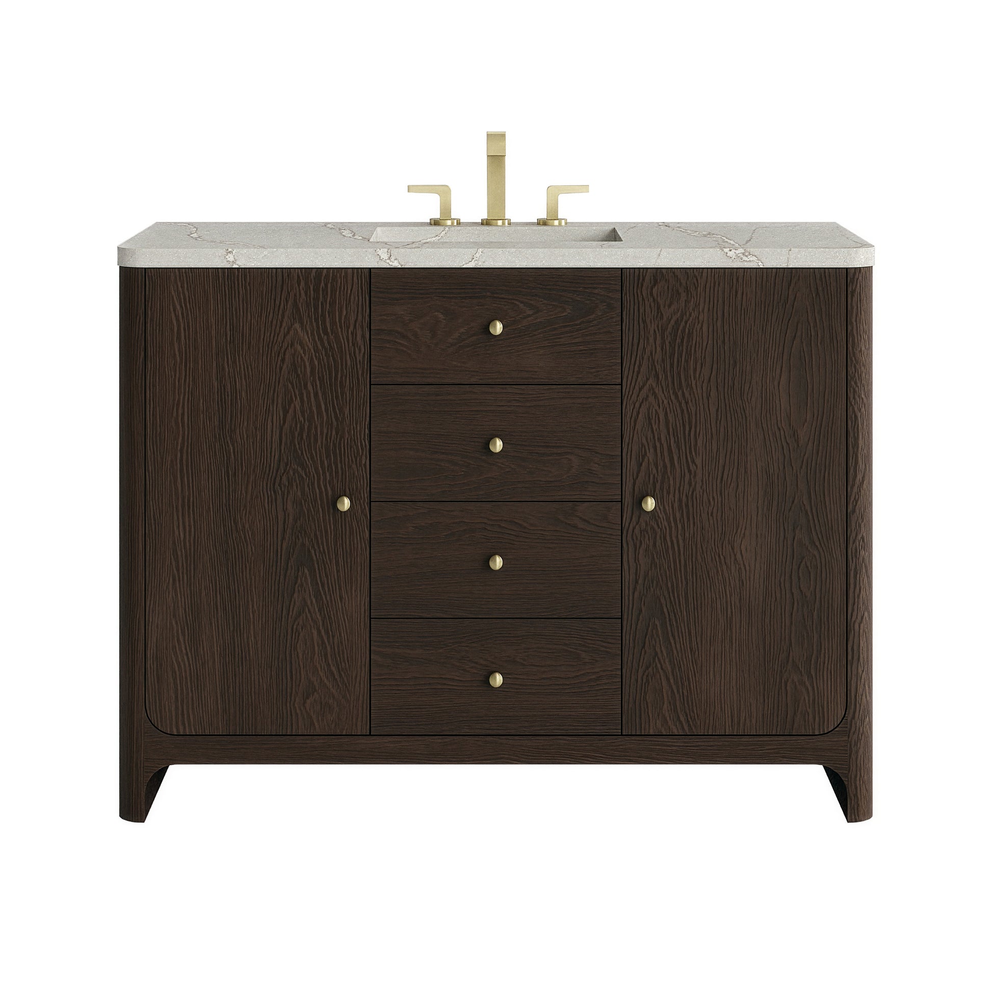 Renovate for Less Atlanta Gracyn 48" Single Vanity, Sable, w/ 3 CM Victorian Silver Silestone Top w/ FreePower Wireless Charger