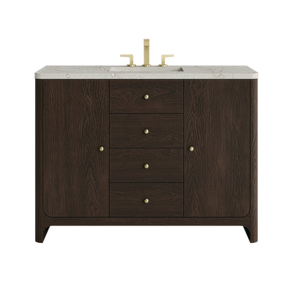 Renovate for Less Atlanta Gracyn 48" Single Vanity, Sable, w/ 3 CM Victorian Silver Silestone Top w/ FreePower Wireless Charger