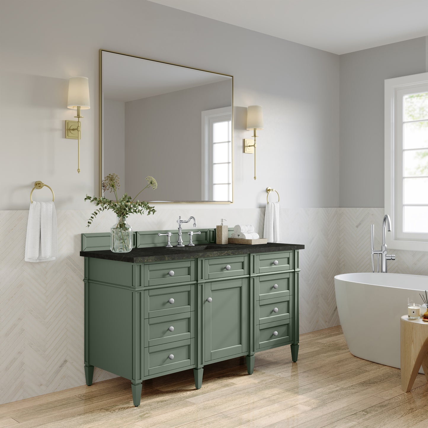 Renovate for Less Atlanta Brittany 60" Single Vanity, Smokey Celadon, w/ 3 CM Phantome Eclos Top