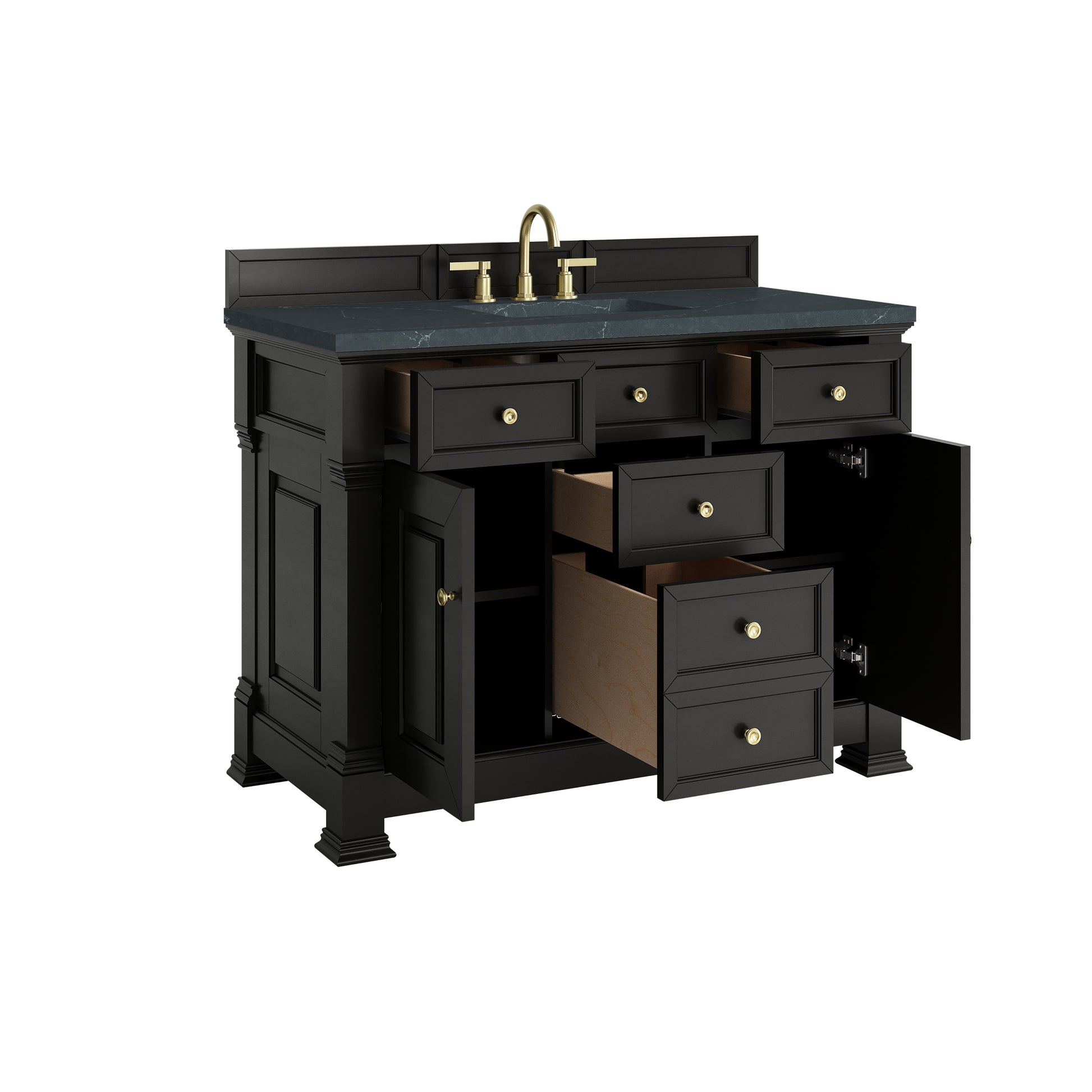 Renovate for Less Atlanta Brookfield 48" Single Vanity, Black Onyx w/3 CM Charcoal Soapstone Silestone Top