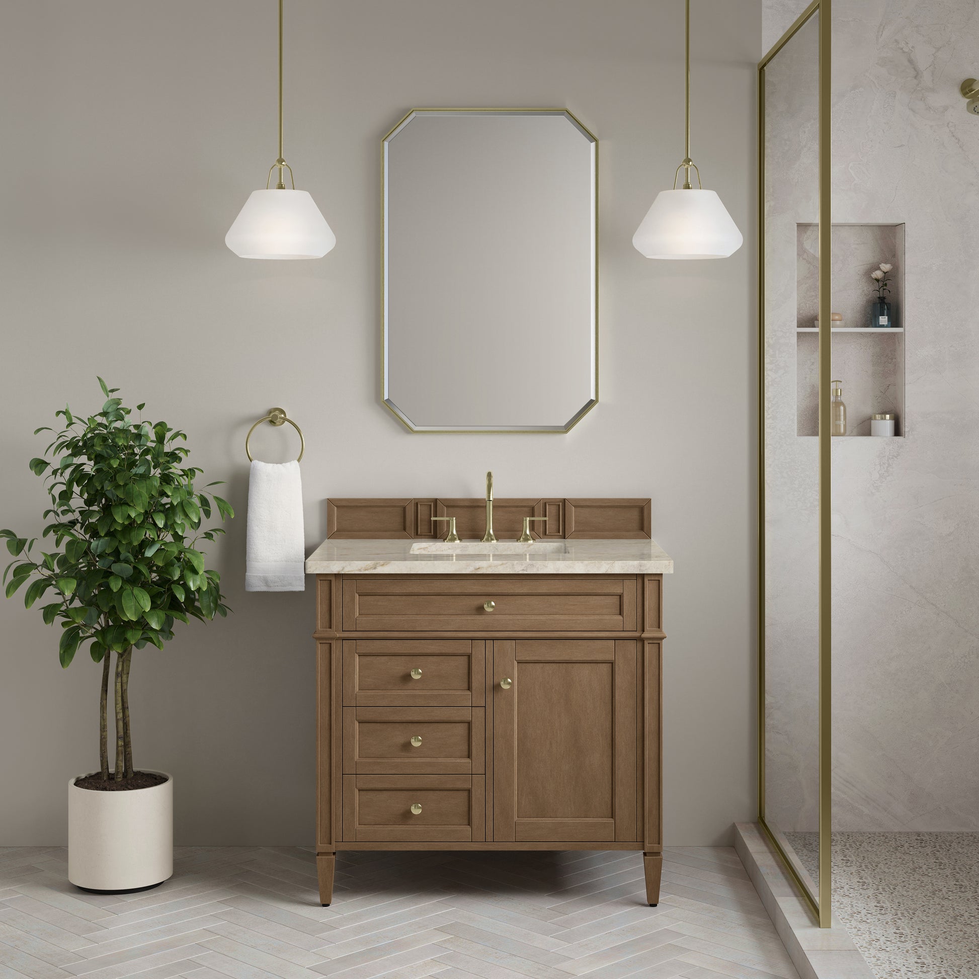 Renovate for Less Atlanta Brittany 36" Single Vanity, Pecan w/ 3 CM Tajnar Eclos Top