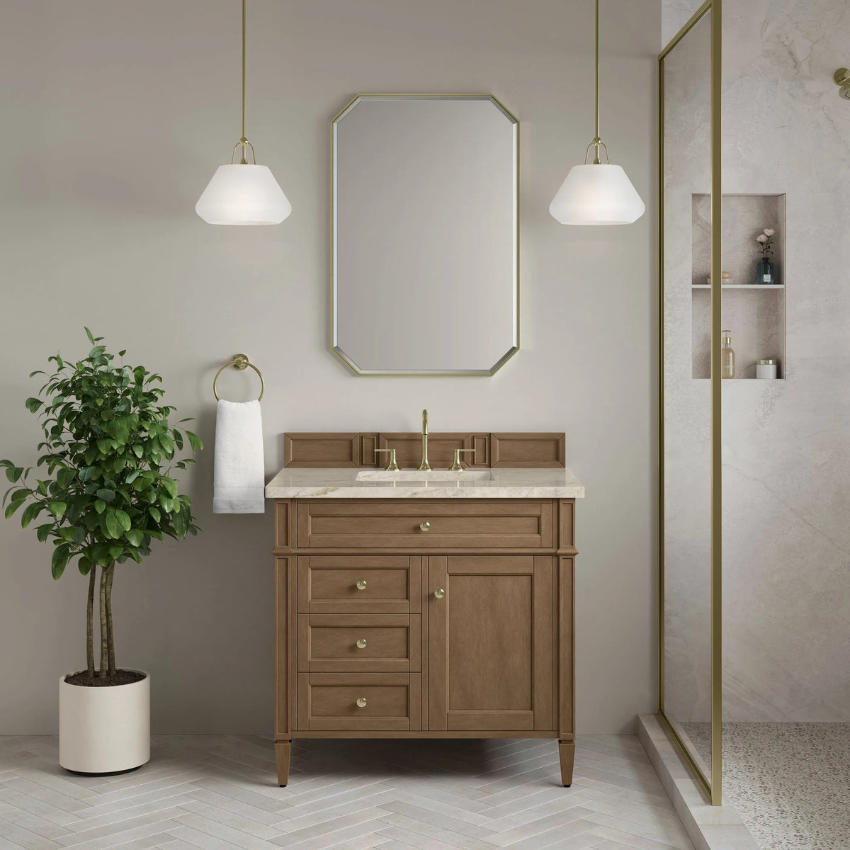 Brittany 36" Single Vanity, Pecan w/ 3 CM Tajnar Eclos Top