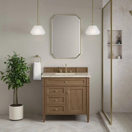 Brittany 36" Single Vanity, Pecan w/ 3 CM Tajnar Eclos Top