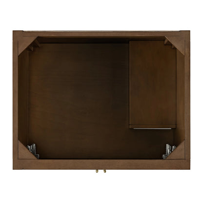 Myrrin 30" Single Vanity, Mid-Century Walnut w/ Single Hole 3 CM White Zeus Silestone Top and Matching Backsplash