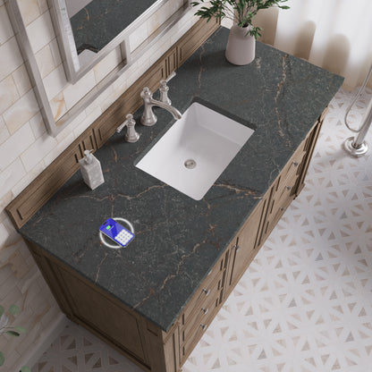 Renovate for Less Atlanta Bristol 48" Single Vanity, Whitewashed Walnut w/ 3 CM Parisien Bleu Silestone Top w/ FreePower Wireless Charger