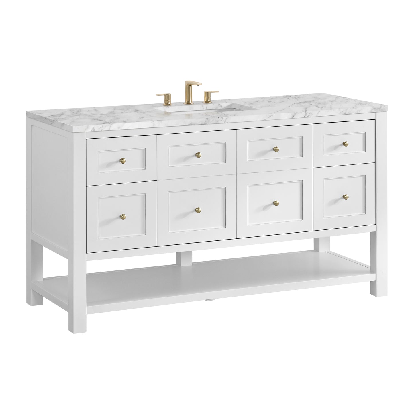 Renovate for Less Atlanta Breckenridge 60" Single Vanity, Bright White, w/ 3 CM Carrara Marble Top