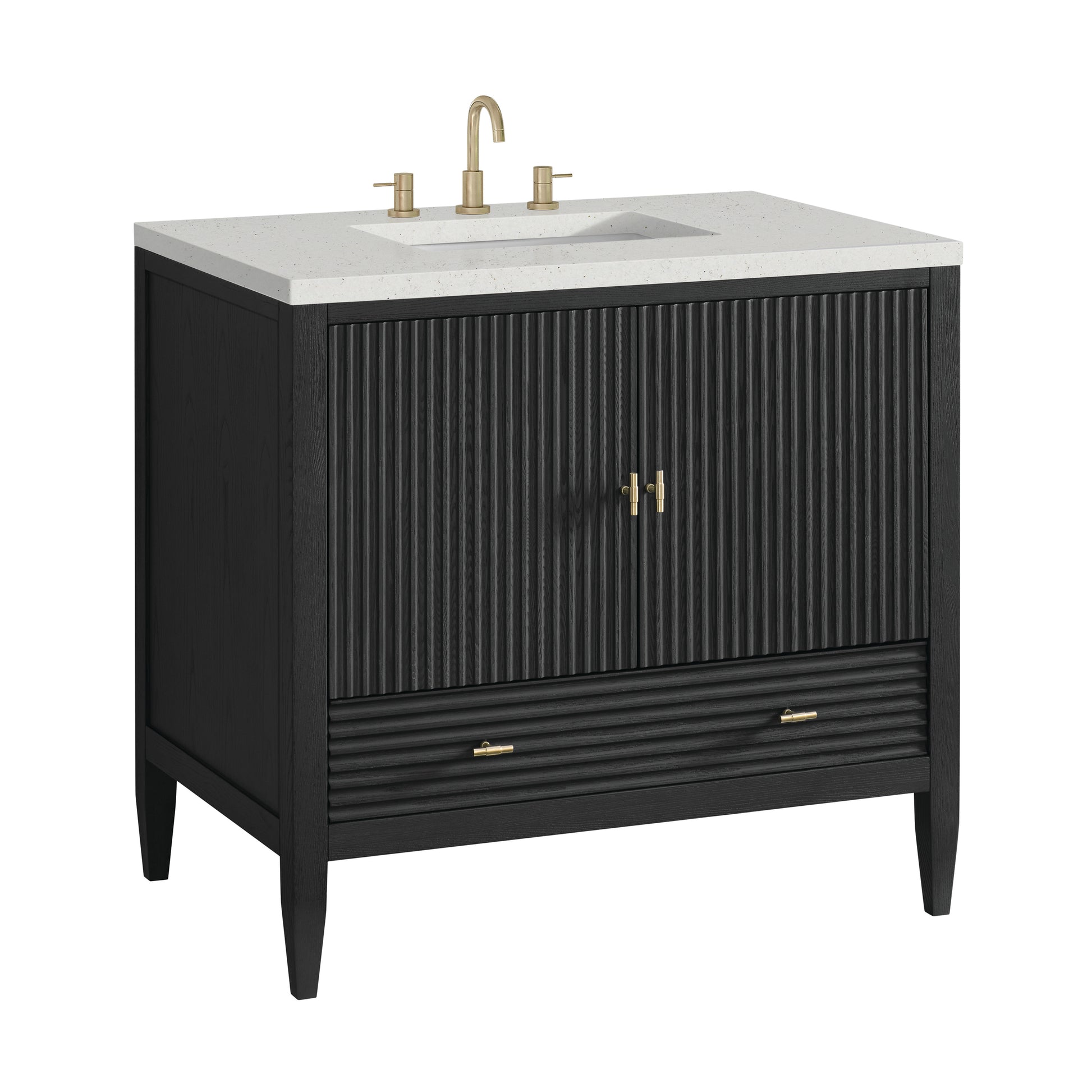 Renovate for Less Atlanta Myrrin 36" Vanity, Carbon Oak w/ 3 CM Lime Delight Silestone Top