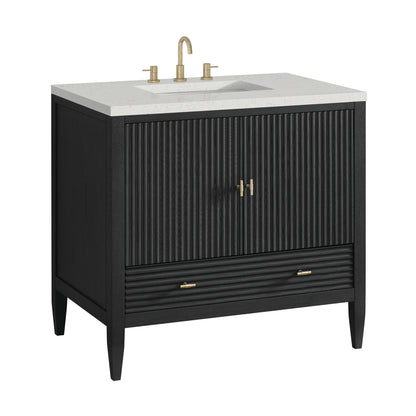Renovate for Less Atlanta Myrrin 36" Vanity, Carbon Oak w/ 3 CM Lime Delight Silestone Top