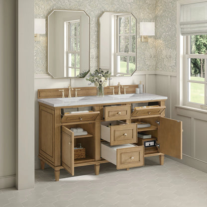 Lorelai 60" Double Vanity, Light Natural Oak w/ 3 CM Ethereal Noctis Silestone Top w/FreePower Wireless Charger