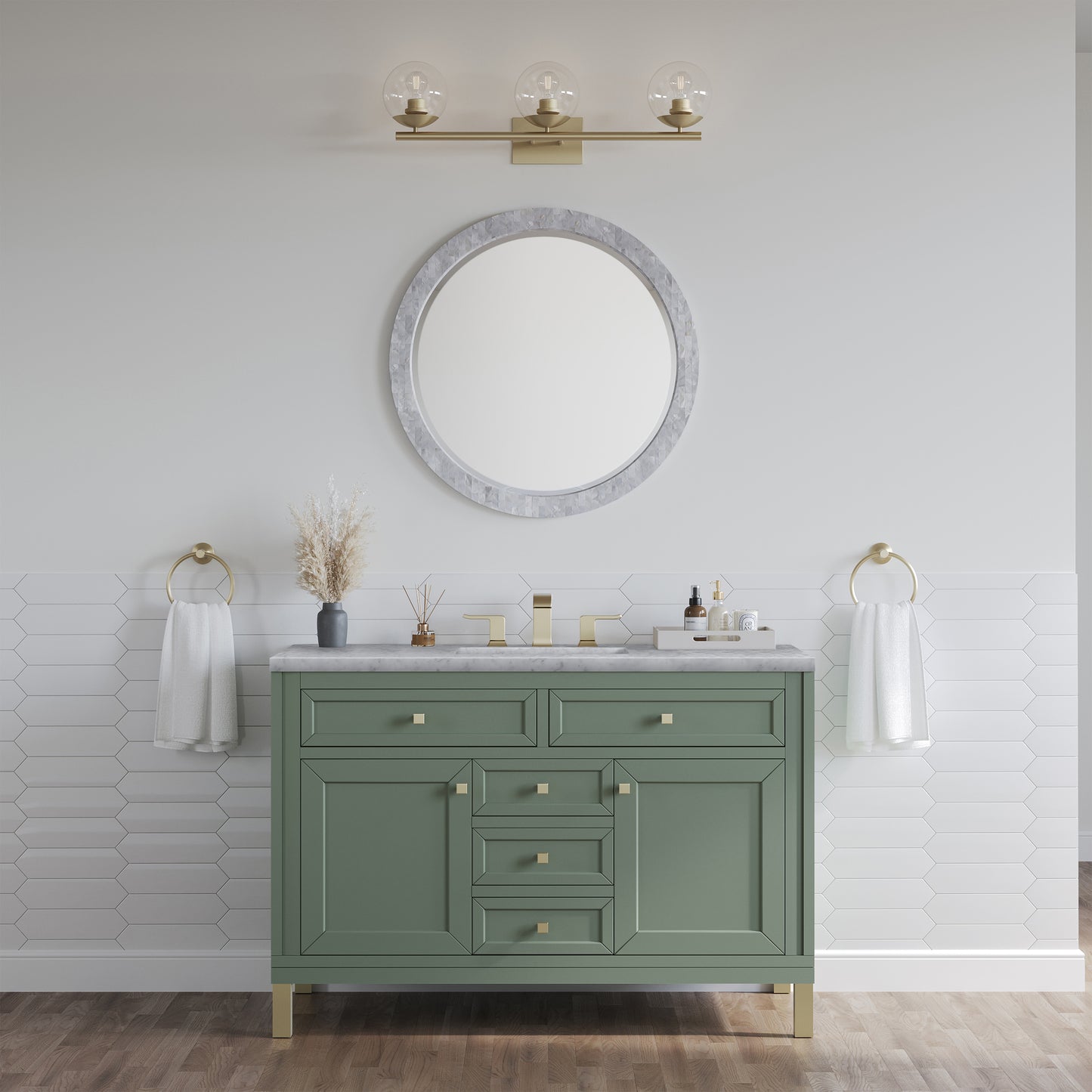 Renovate for Less Atlanta Chicago 48" Single Vanity, Smokey Celadon, w/ 3 CM Carrara Marble Top