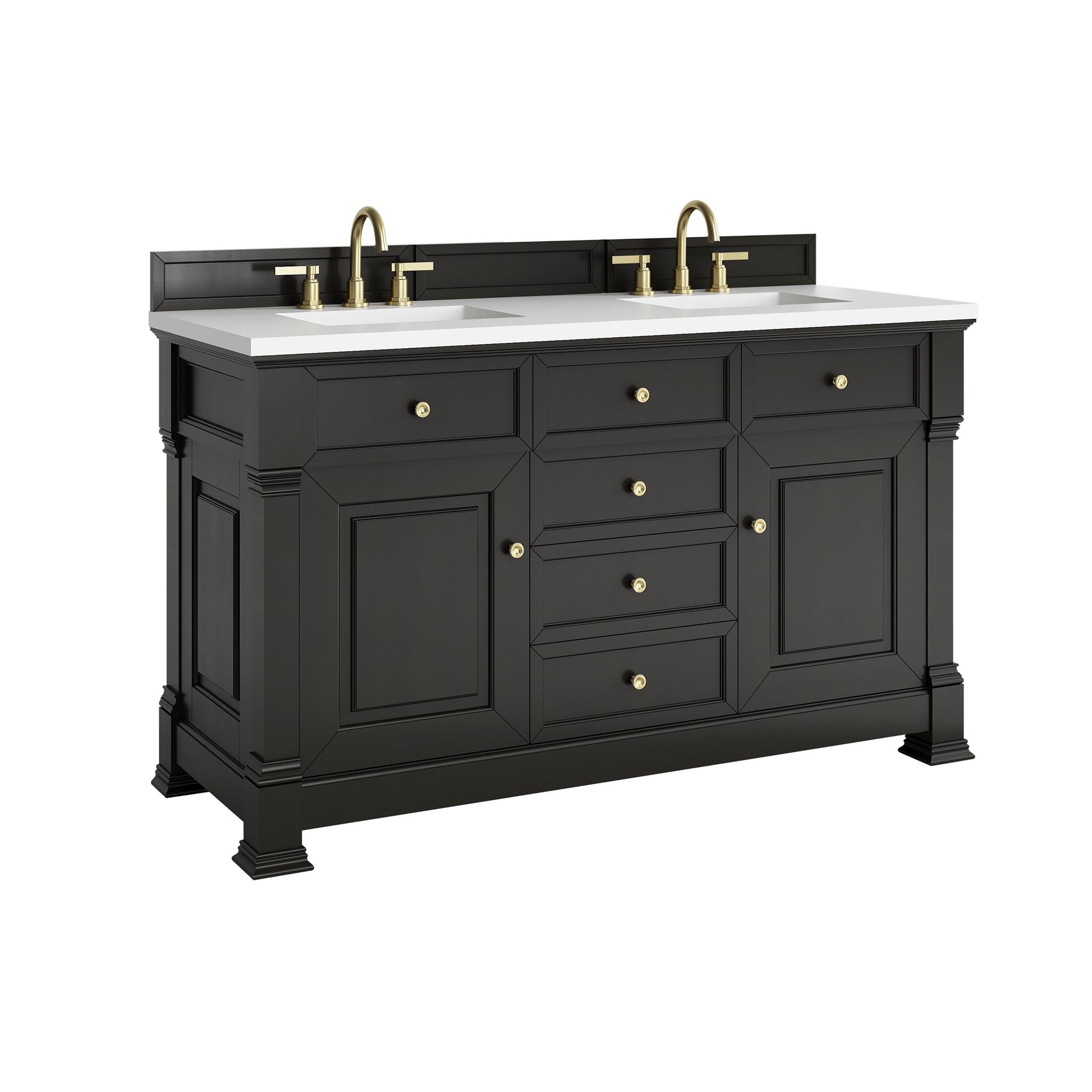 Renovate for Less Atlanta Brookfield 60" Double Vanity, Black Onyx,  w/ 3 CM White Zeus Silestone Top