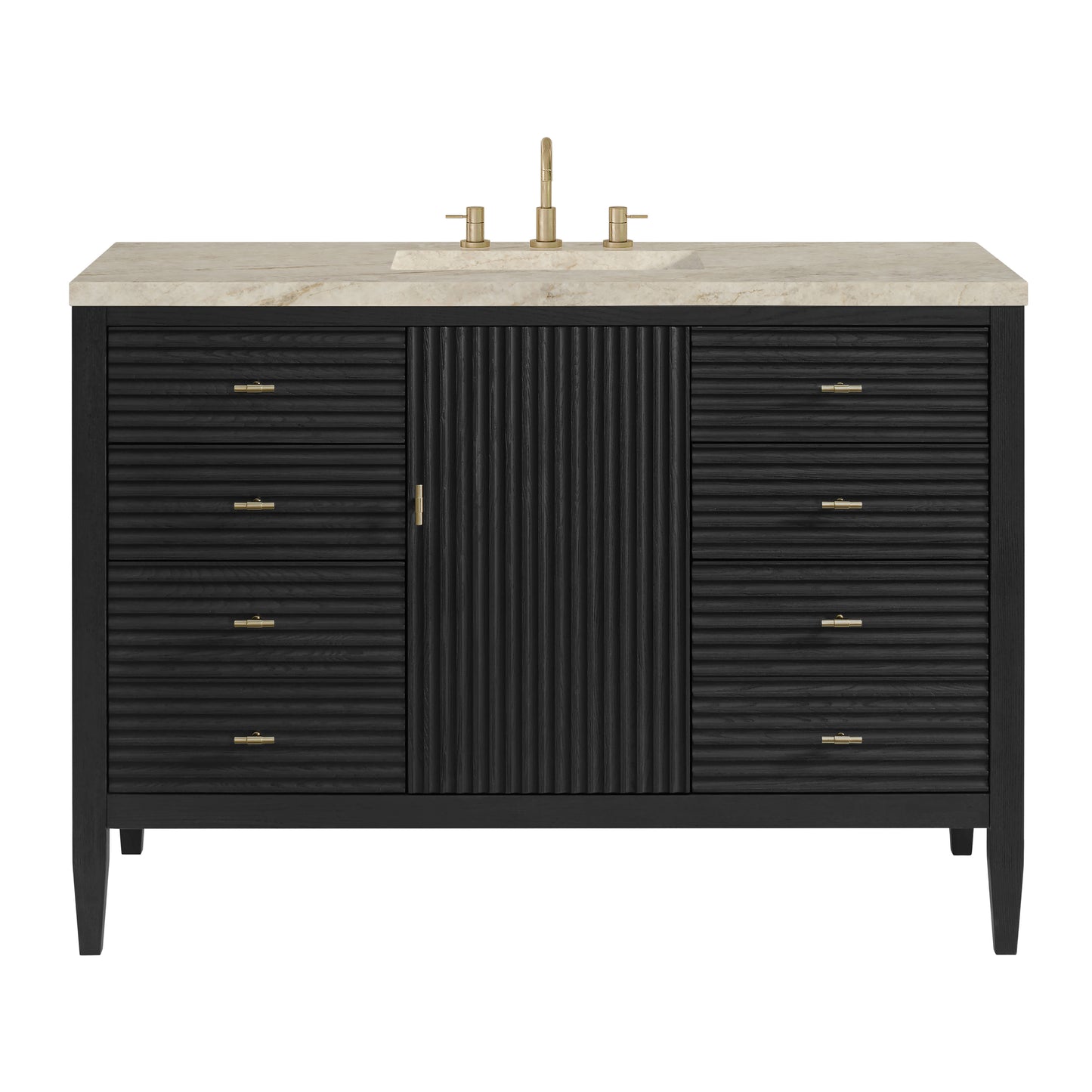 Renovate for Less Atlanta Myrrin 48" Single Vanity, Carbon Oak, w/ 3 CM Tajnar Eclos Top