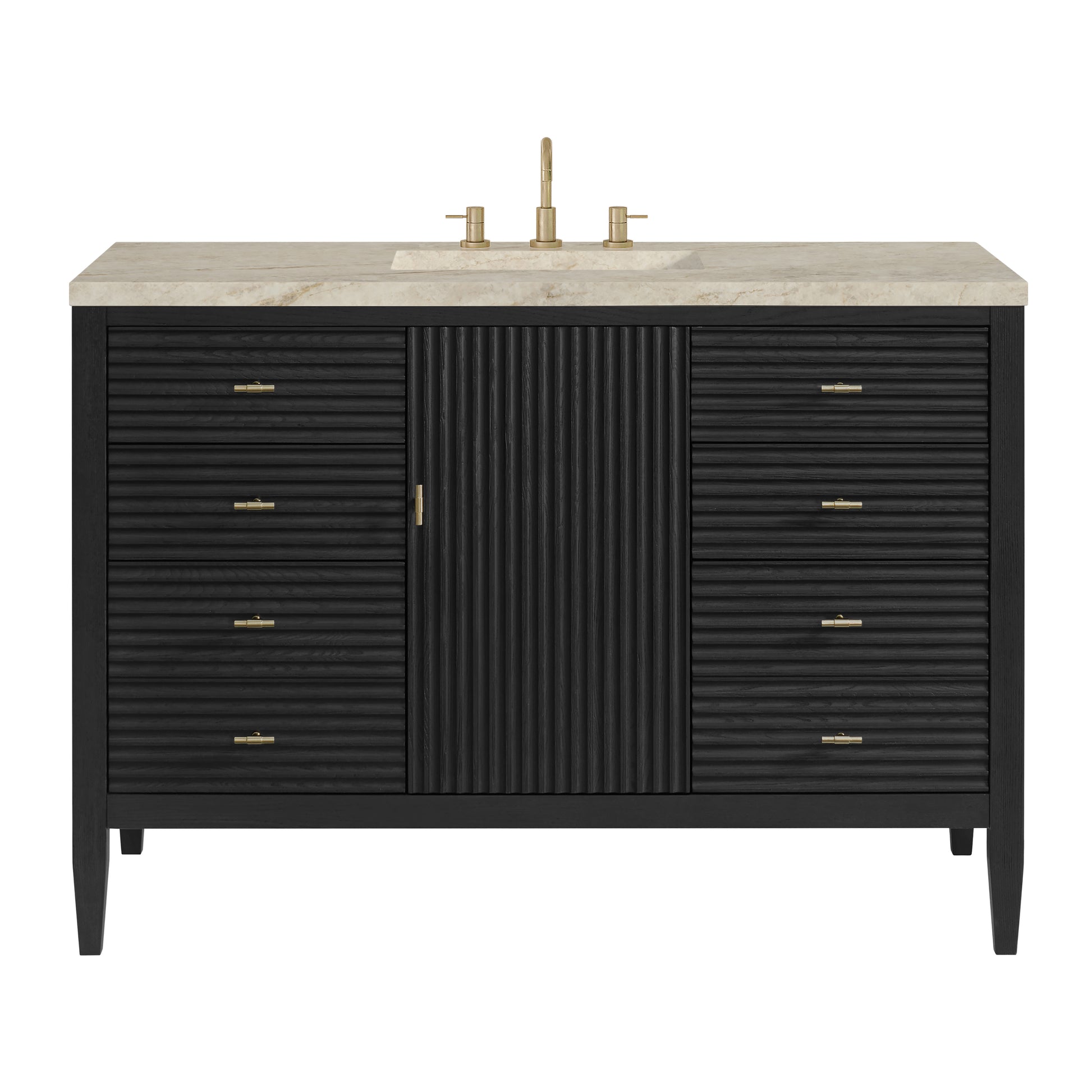 Renovate for Less Atlanta Myrrin 48" Single Vanity, Carbon Oak, w/ 3 CM Tajnar Eclos Top