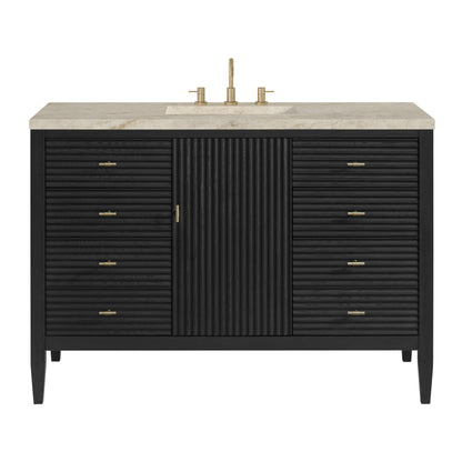 Renovate for Less Atlanta Myrrin 48" Single Vanity, Carbon Oak, w/ 3 CM Tajnar Eclos Top