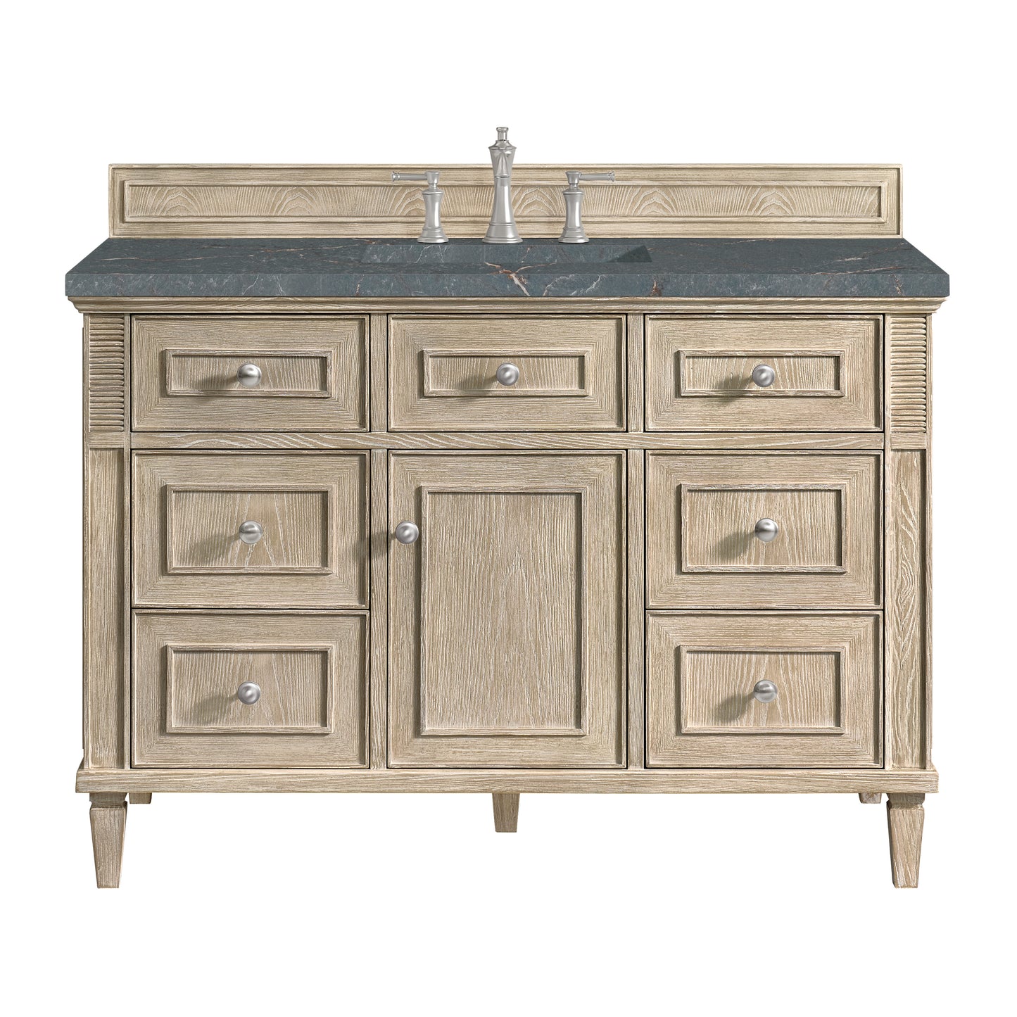 Renovate for Less Atlanta Lorelai 48" Single Vanity, Whitewashed Oak w/ 3 CM Parisien Bleu Silestone Top