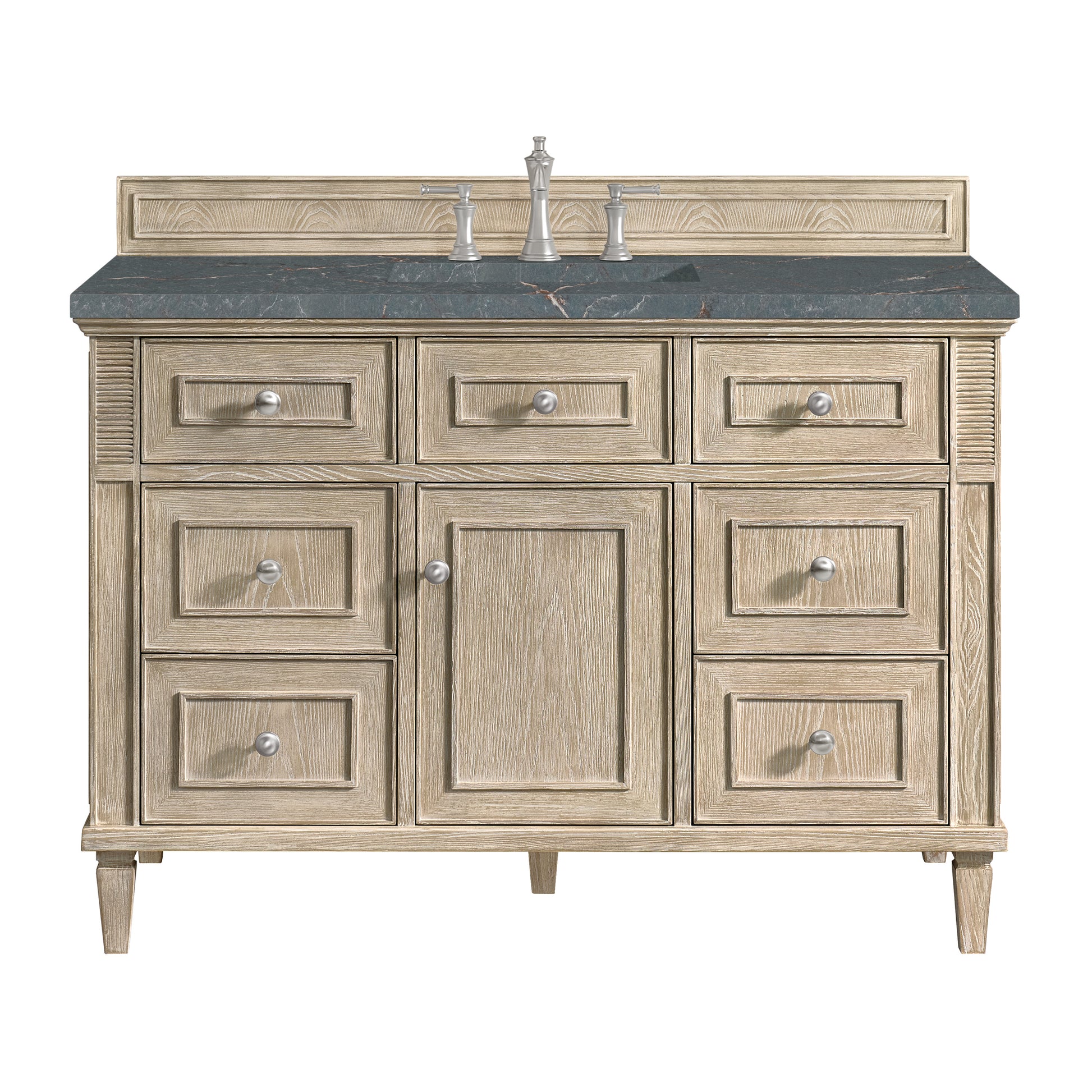 Renovate for Less Atlanta Lorelai 48" Single Vanity, Whitewashed Oak w/ 3 CM Parisien Bleu Silestone Top