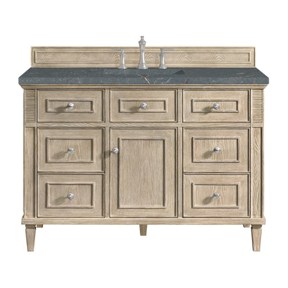 Renovate for Less Atlanta Lorelai 48" Single Vanity, Whitewashed Oak w/ 3 CM Parisien Bleu Silestone Top