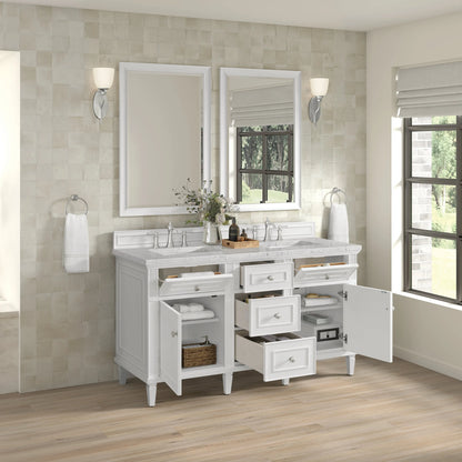 Lorelai 60" Double Vanity, Bright White w/ 3 CM Eternal Jasmine Pearl Silestone Top w/FreePower Wireless Charger