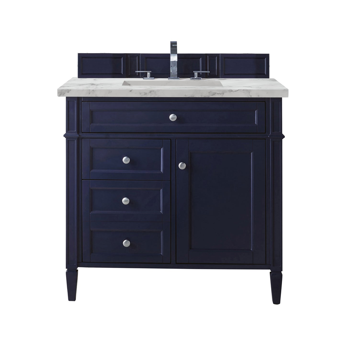 Renovate for Less Atlanta Brittany 36" Single Vanity, Victory Blue w/ 3 CM Carrara Marble Top
