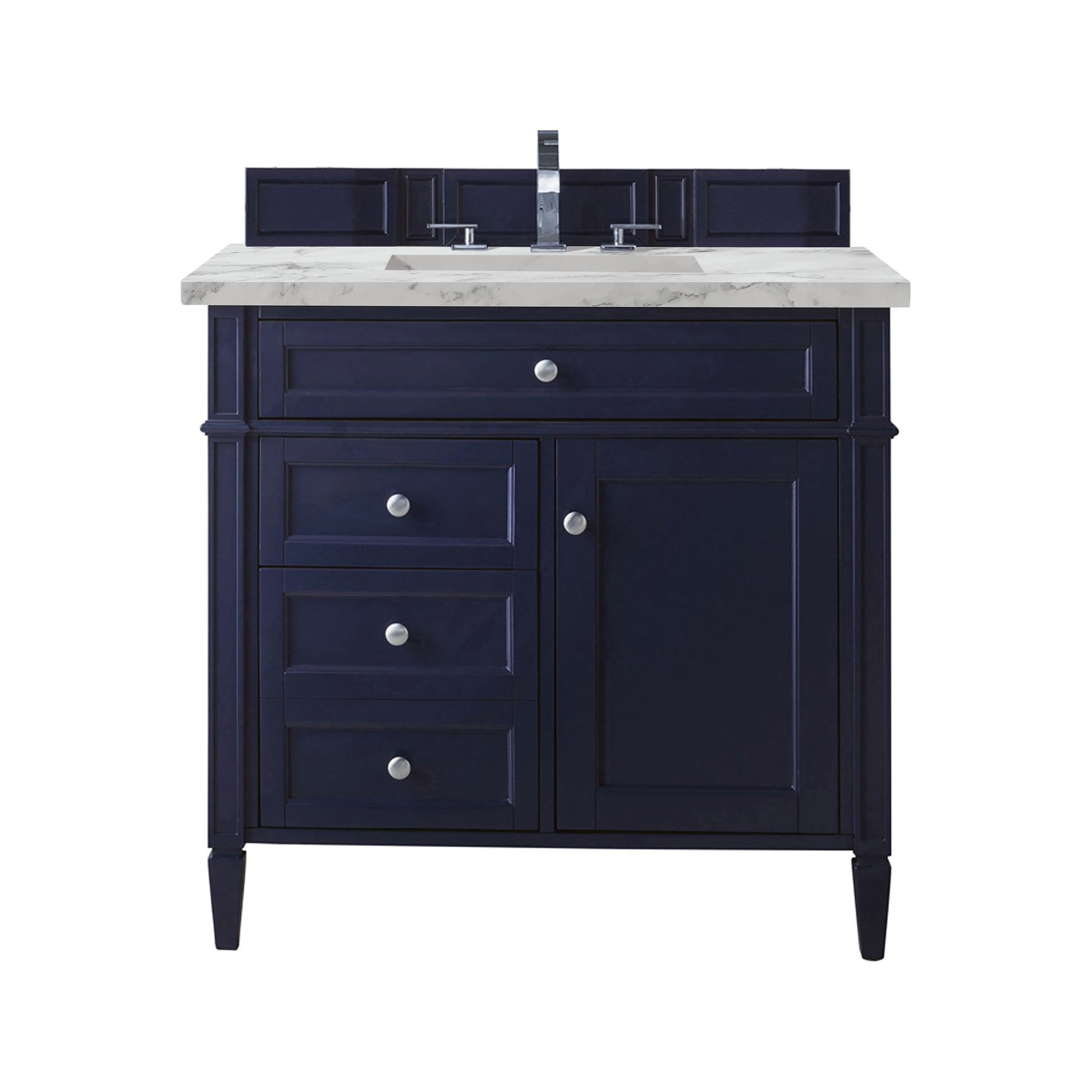 Renovate for Less Atlanta Brittany 36" Single Vanity, Victory Blue w/ 3 CM Carrara Marble Top