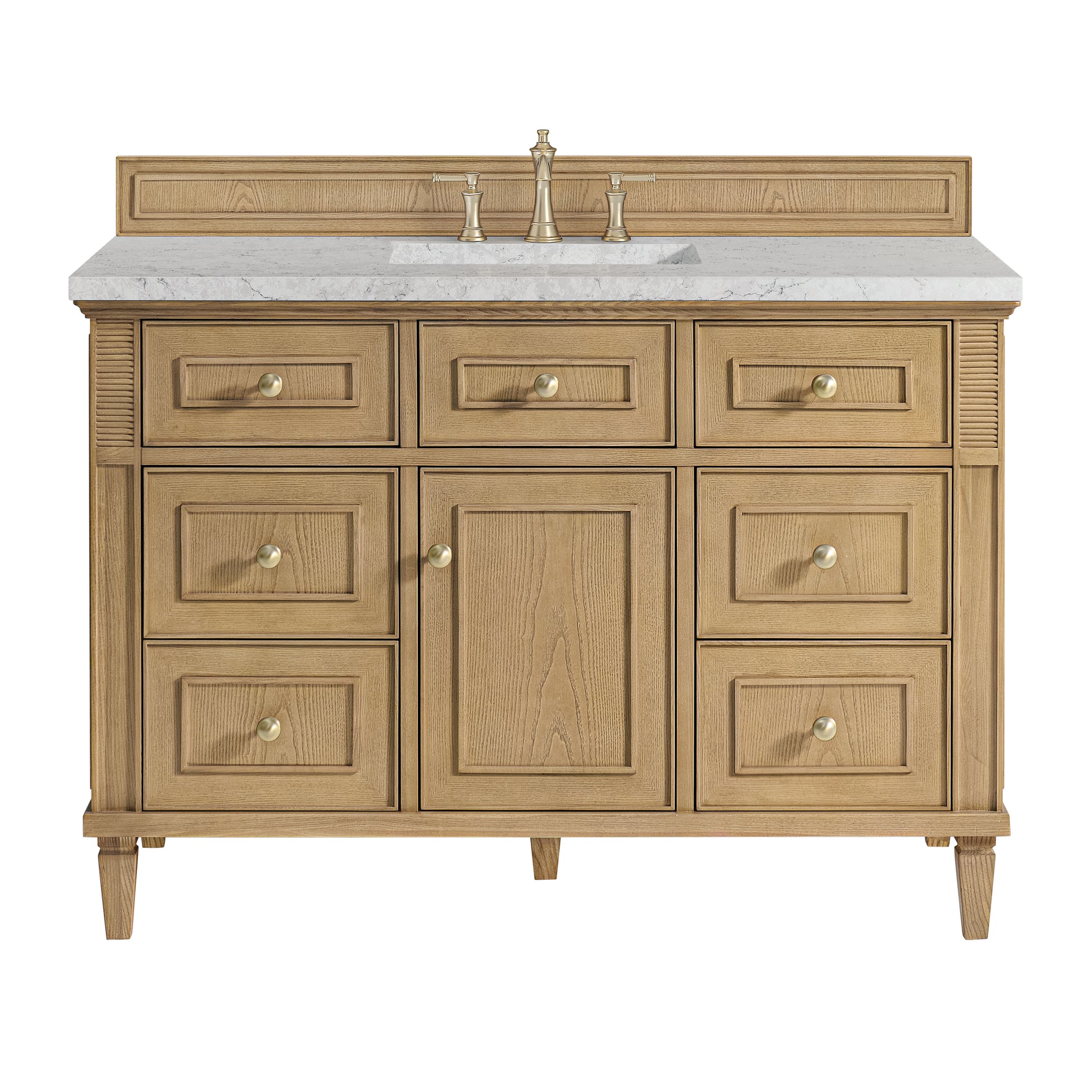 Renovate for Less Atlanta Lorelai 48" Single Vanity, Light Natural Oak w/ 3 CM Eternal Jasmine Pearl Silestone Top w/FreePower Wireless Charger