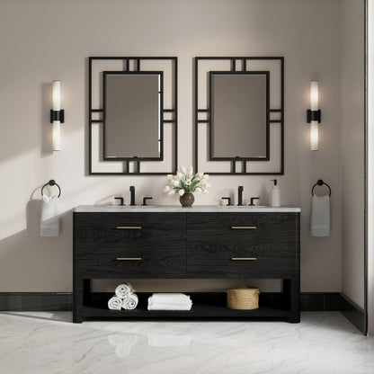 Renovate for Less Atlanta Lucian 72" Double Vanity, Carbon Oak w/ 3 CM Victorian Silver Silestone Widespread Top