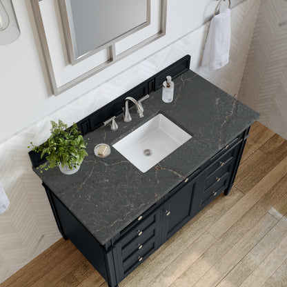 Renovate for Less Atlanta Brittany 48" Single Vanity, Black Onyx w/ 3 CM Parisien Bleu Silestone Top
