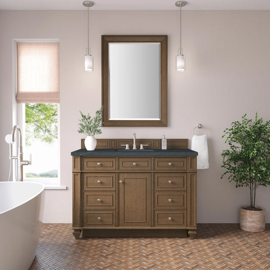 Bristol 48" Single Vanity, Saddle Brown w/ 3 CM Charcoal Soapstone Silestone Top