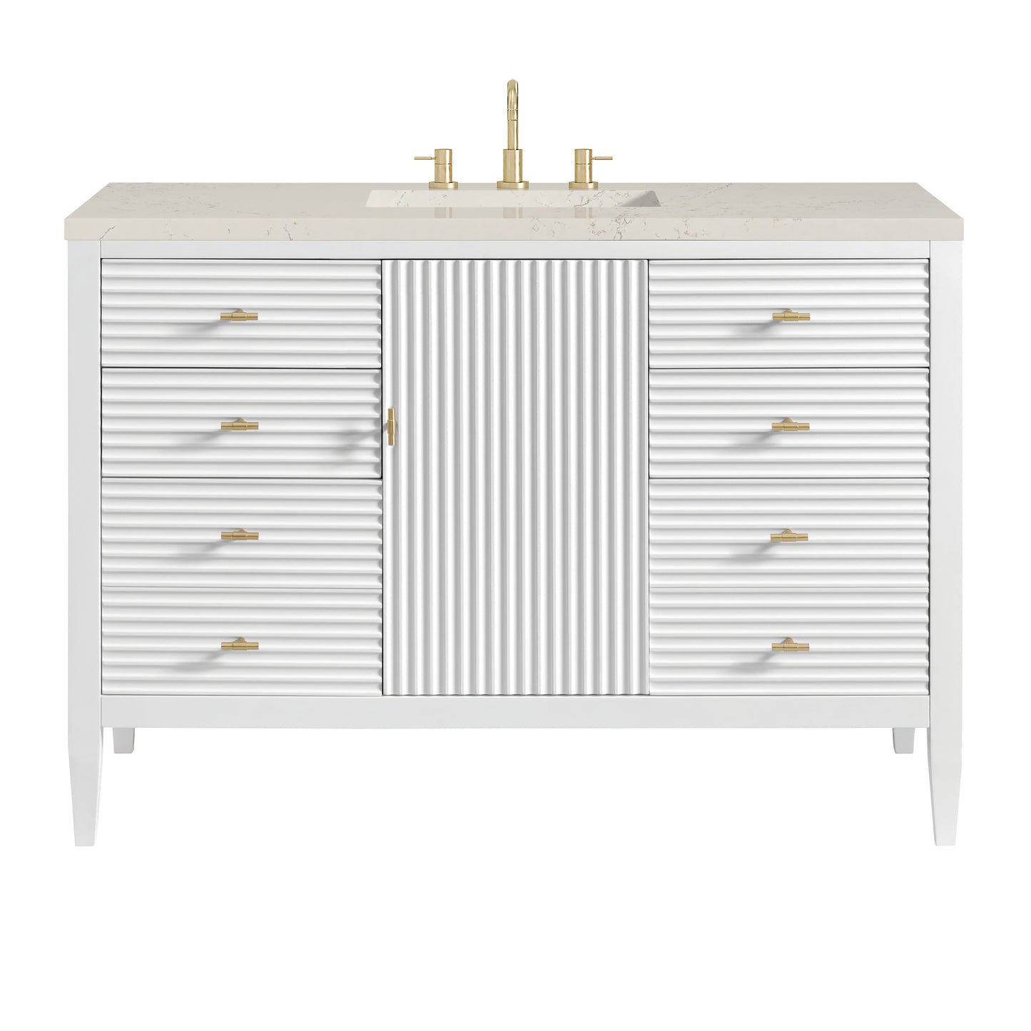 Renovate for Less Atlanta Myrrin 48" Single Vanity, Bright White, w/ 3 CM Siberian Silestone Top