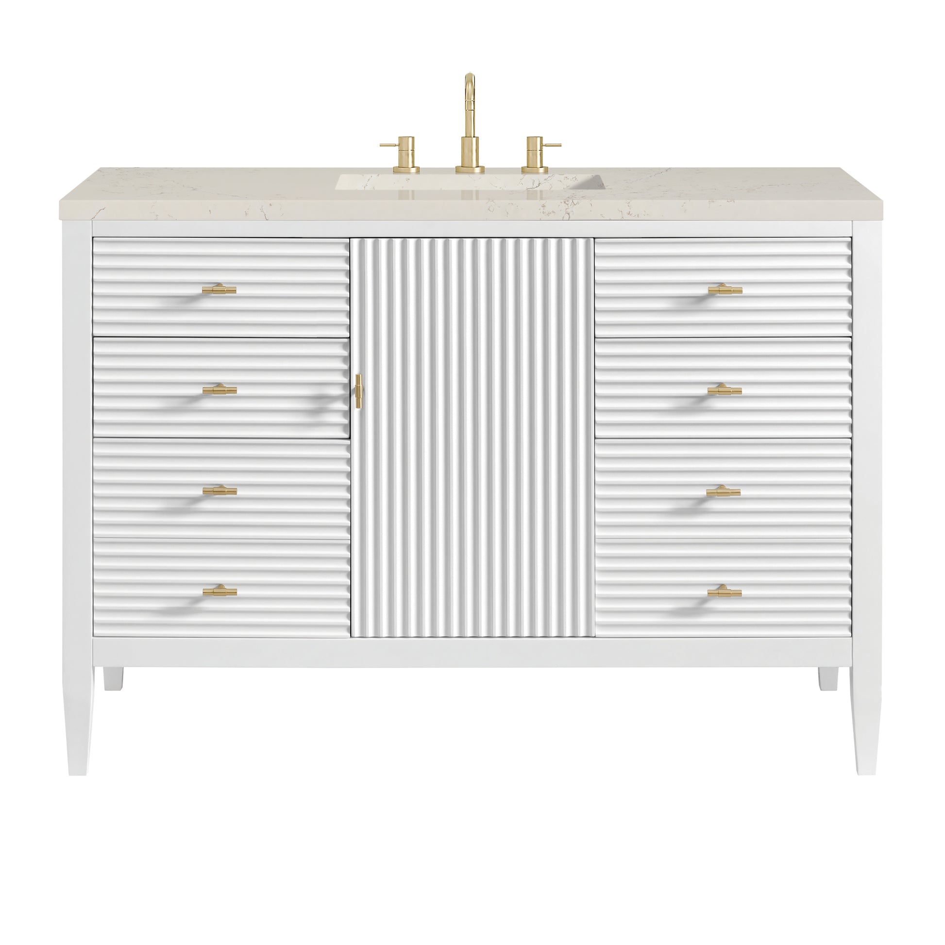 Renovate for Less Atlanta Myrrin 48" Single Vanity, Bright White, w/ 3 CM Siberian Silestone Top