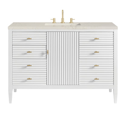 Renovate for Less Atlanta Myrrin 48" Single Vanity, Bright White, w/ 3 CM Siberian Silestone Top